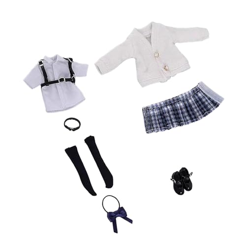 Ronyme 1:12 Mädchen Uniform Anzug Outfit Stilvolles Damen Kleidungsset Kostüm für 6 Zoll weibliche Actionfiguren Körper BJD Puppenzubehör, Plaid von Ronyme