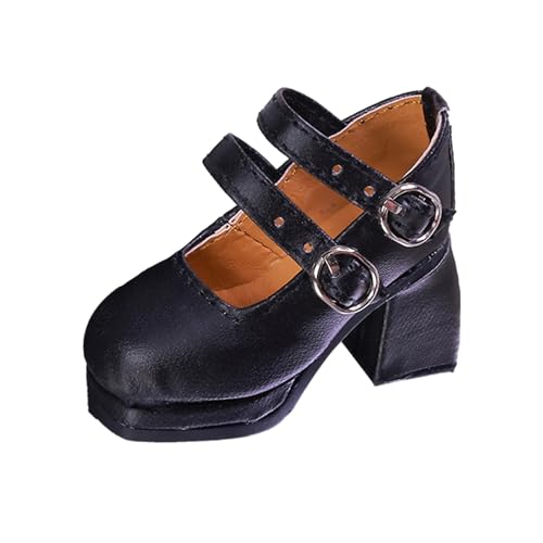 Ronyme Damenschuhe im Maßstab 1/4, Mini-Puppe, Anziehpuppenzubehör, quadratische, kreativ, Retro, stabiles Modell, stilvoll, Schwarz von Ronyme