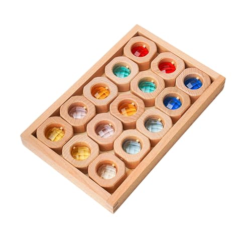 Ronyme Holzbausteine-Set für Kinder, Regenbogenblock-Würfel, Bausteine-Set, bunt, glatt, Regenbogen, Stapelspielzeug für 3–6 Jahre, Geburtstagsgeschenk von Ronyme