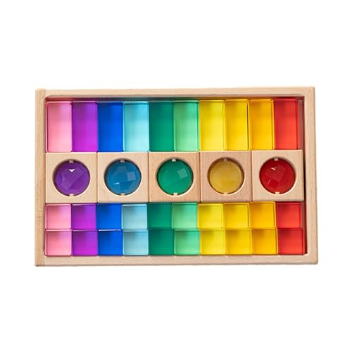 Ronyme Stapelspiel Regenbogen Acryl Edelsteinwürfel, Regenbogen-GEM-Würfel Bausteine, Glatt Stapelspiel Würfelblöcke Bausteine-Set für Kinder,35 Stück von Ronyme