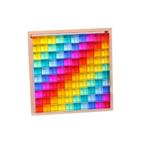 Ronyme Stapelspiel Regenbogen Acryl Edelsteinwürfel, Regenbogen-GEM-Würfel Bausteine, Glatt Stapelspiel Würfelblöcke Bausteine-Set für Kinder,100 Stück+10 Karten,Hohe Transparenz von Ronyme