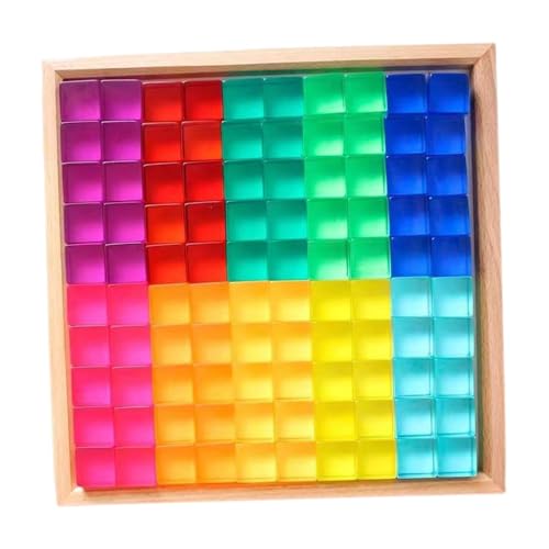 Ronyme Stapelspiel Regenbogen Acryl Edelsteinwürfel, Regenbogen-GEM-Würfel Bausteine, Glatt Stapelspiel Würfelblöcke Bausteine-Set für Kinder,100Stück+10 Karten,Gelee-Stil von Ronyme