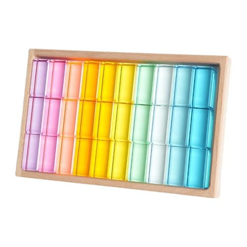 Ronyme Stapelspiel Regenbogen Acryl Edelsteinwürfel, Regenbogen-GEM-Würfel Bausteine, Glatt Stapelspiel Würfelblöcke Bausteine-Set für Kinder,30 Stück von Ronyme