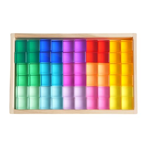 Ronyme Stapelspiel Regenbogen Acryl Edelsteinwürfel, Regenbogen-GEM-Würfel Bausteine, Glatt Stapelspiel Würfelblöcke Bausteine-Set für Kinder,60 Stück/15 Farben von Ronyme