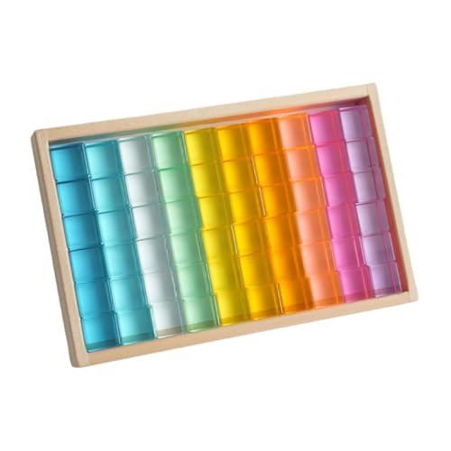 Ronyme Stapelspiel Regenbogen Acryl Edelsteinwürfel, Regenbogen-GEM-Würfel Bausteine, Glatt Stapelspiel Würfelblöcke Bausteine-Set für Kinder,60 Stück von Ronyme