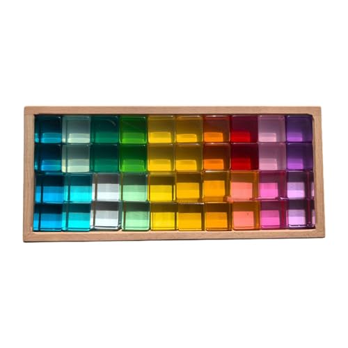 Ronyme Stapelspiel Regenbogen Acryl Edelsteinwürfel, Regenbogen-GEM-Würfel Bausteine, Glatt Stapelspiel Würfelblöcke Bausteine-Set für Kinder,Geleefarbe 20 + hohe Transparenz 20 von Ronyme