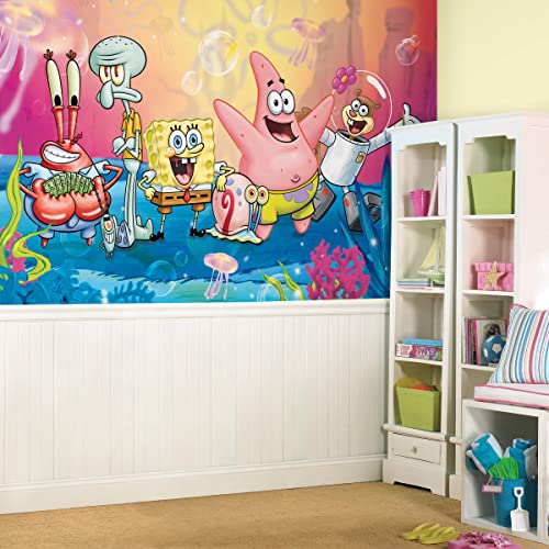 RoomMates JL1411M Spongebob Schwammkopf, wasseraktiviert, abnehmbar, Wandbild, 3,2 x 1,8 m, 1,8 x 3,5 m, mehrfarbig von RoomMates