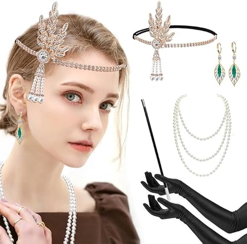 Roontin 20er jahre kostüm damen set,20er jahre accessoires damen,great gatsby accessoires damen,1920er Accessoires,20er Jahre Haarschmuck,karneval kostüm damen accessoires, V4 von Roontin