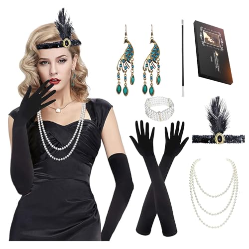 Roontin 20er jahre kostüm damen set,20er jahre accessoires damen,great gatsby accessoires damen,1920er Accessoires,20er Jahre Haarschmuck,karneval kostüm damen accessoires, V6 von Roontin