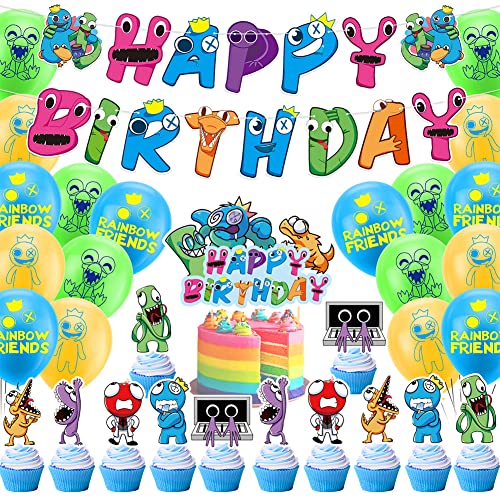 Rainbow Luftballons Geburtstag Kinder,32 PCS Birthday Party Supplies, Deko Geburtstag Mädchen mit Happy Birthday Banner, Luftballons, Kuchendekoration von Ropniik