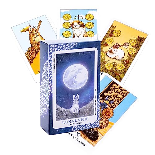 Ropniik 78 Stück Lunalapin Rabbit Tarot Karten, Fate Forecasting-Karten Spiel-Set Wahrsagungszukunftsspiel Für Anfänger Und Erfahrene Leser Wahrsagung Schicksal Spieldeck Tarot Tischspiele Spielkarte von Ropniik