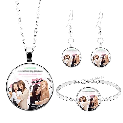 Ropniik Kpop Black-P Merchandise Geschenke Set Black-P Anhänger Halskette,Armbänder,Ohrringe,BBlack-P Schmuck Set für Weibliche Fans von Ropniik