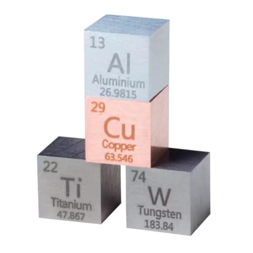 Rordigo Elementwürfel-Set: 10 mm Würfelelemente aus Wolframmetall, Kupfer, Titan und Aluminium für Sammlungen von Elementen von Rordigo