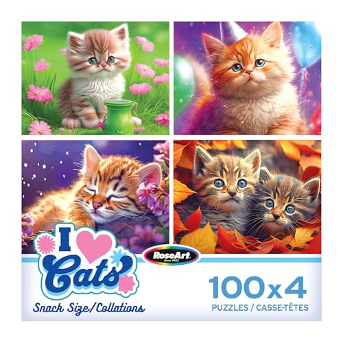 RoseArt - Snack Size - I Love Cats - 4 x 100 Teile Puzzle für Erwachsene von Rose Art