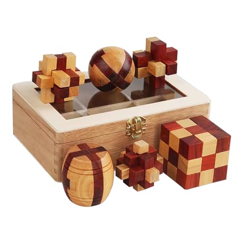 RoseFlower 6 Stück Knobelspiele Holz, Geschicklichkeitsspiel Holz mit Hochwertige Holzkiste, Spielesammlung 3D Puzzle - Denkspiele - Knobelspiele - Geduldspiele - Puzzleboxen für Erwachsene & Kinder von RoseFlower