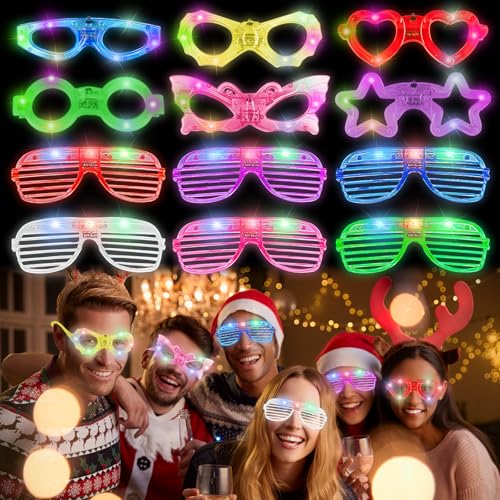 Rosedreamer LED Brille für Party 12 Stück Neon Leuchtbrille Flashing LED Sonnenbrille Partybrille Shutter Shades Brille für Geburtstag Weihnachten Karneval Partydekoration für Kinder Erwachsene von Rosedreamer