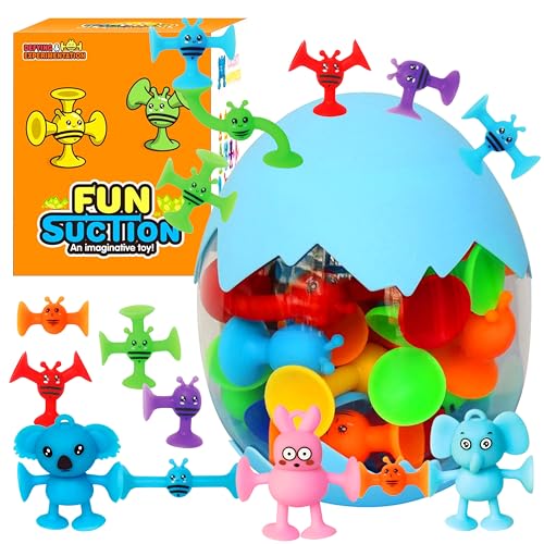 Saugnapf Spielzeug Kinder 19 STK Badespielzeug Ab 3 Jahre Silikon Reise Spielzeug mit Dinosauriereier Aufbewahrungs Mini Saugnäpfe Kinder Sensorik Spielzeug für 3 4 5 6 7 8 Jahre Junge und Mädchen von Rosedreamer