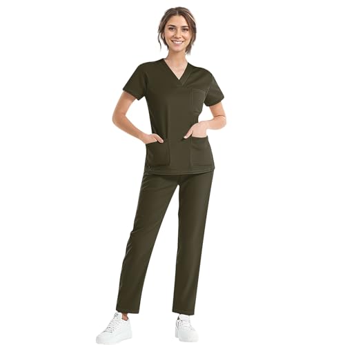 Medizinische Uniform Damen Laborkittel Krankenschwester Kostüm Schlupfhose Damen Medizinische Arbeitskleidung Kasacks Damen Pflege Set Die Ärzte Shirt Knopfleiste Uniform Op Kleidung Damen Set von Rosennie