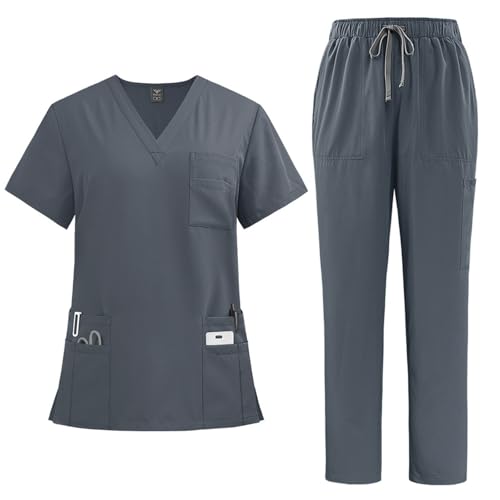 Rosennie Laborkittel Krankenschwester Kostüm Arbeitskleidung & Uniformen Krankenpfleger Knopfleiste Uniform Kasack Und Hose Set Damen Pfleger Kostüm Pflege Kleidung Damen Set Kasacks Damen Pflege Set von Rosennie