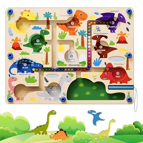 RoserRose Magnetspiel Labyrinth, Magnet Labyrinth, Magnetlabyrinth, Zahlen Farben Lernen Sortierspiel, Dinosaurier Magnetspiel für Kinder, Lernspiele Motorikspielzeug Kinder FüR Ab 2 3 4 5Jahre von RoserRose