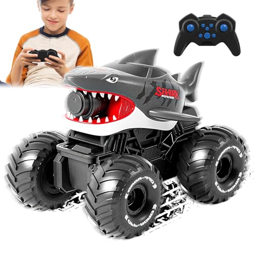 RoserRose Ferngesteuertes Auto, 2.4GHz RC Monster Truck Shark – Wasser-/Land Fahrzeug mit 10m Wasserpistole, 20 km/h, 30m Reichweite, 3X 1200mAh Akkus, Uhr-Fernbedienung, für Kinder ab 6-12 Jahre RoserRose Ferngesteuertes Auto, 2.4GHz RC Monster Truck Shark – Wasser-/Land Fahrzeug mit 10m Wasserpistole, 20 km/h, 30m Reichweite, 3X 1200mAh Akkus, Uhr-Fernbedienung, für Kinder ab 6-12 Jahre von RoserRose