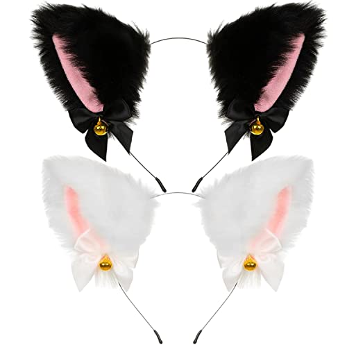 RoserRose Katzenohren Haarreif, Fuchsohren Stirnband Haarnadel, Anime Katze Cosplay, Niedlich Haarschmuck,Plüsch Haarreifen für Kinder Und Damen, Cat ears für Halloween Cosplay(2 Stück) von RoserRose