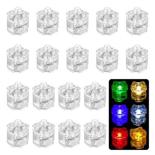 RoserRose Leuchtende Bausteine - 18 LED Leuchtbausteine 2x2 Rund, 6 Farben, Kompatibel mit Standard-Bausteinen, Wiederverwendbar mit Austauschbaren Batterien RoserRose Leuchtende Bausteine - 18 LED Leuchtbausteine 2x2 Rund, 6 Farben, Kompatibel mit Standard-Bausteinen, Wiederverwendbar mit Austauschbaren Batterien von RoserRose