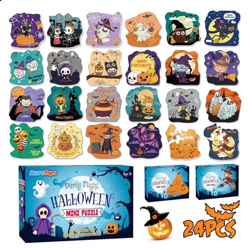 RoserRose Halloween Puzzle Kinders, 24PCS Halloween Mitgebsel Kinder für Trick Oder Behandelnm, Halloween Neuheit Geschenke Spielzeug Bulk, Geeignet für Kinder Im Alter Von 3-6 Jahren von RoserRose