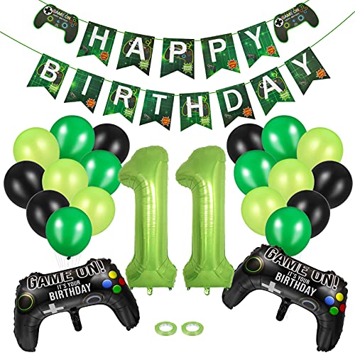 RosewineC 25 Stück Gamer Deko Geburtstag,Geburtstagsdeko Jungen,Happy Birthday Deko Junge,Zubehör Geburtstag 11 Jahre JungeGeburtstagGame,Dekoration Geburtstag Luftballons Spieler Ballon Set(Junge 11 von RosewineC