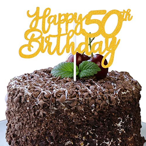 RosewineC 3 Stück 50th Birthday Cake Topper, 50. Geburtstag Tortendeko Topper, Gold Glitzer Tortendeko Kuchendeko, Kuchendekoration Topper für Frauen Mann 50. Geburtstag Party von RosewineC