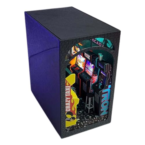 Rosixehird Arcade Book Nook,Video Arcade Book Nook - 3D-Puzzle-Booknook-Kit - Arcade Book Nook Booknook mit LED-Licht, Punk-Video-Arcade-Dekor-Puzzle für Sammler, Erwachsene und Kinder von Rosixehird