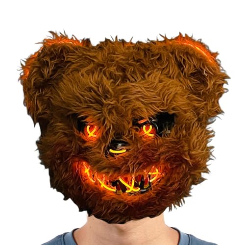 Rosixehird Leuchtende Tier-Gesichtsbedeckung, Leuchtende Tier-Gesichtsbedeckung - Gruselige Hasenmaske,Lustige Gesichtsbedeckung, verstellbar, für Halloween, Cosplay, für Erwachsene von Rosixehird