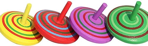 4 Stück Wooden Classic Colorful Spinning Tops Developmental Stress Relieve Random Color Spinning Tops von Rosojodg