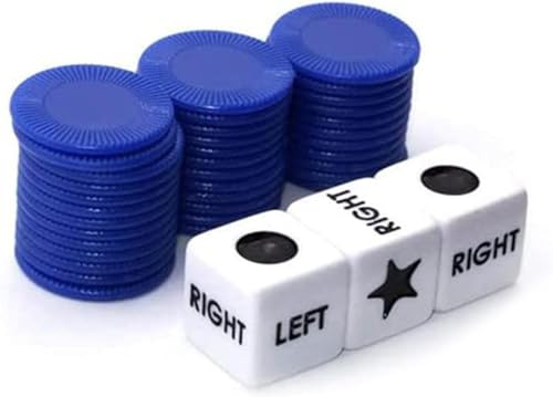 Blue Left Right Center Dice Game | LRC Dice Game Set | Interactive Toy | 6 Sided Round Corner Dice Set | with 3 Dices and 24 Chips for Camping Party Picnic Games and Accessories von Rosojodg