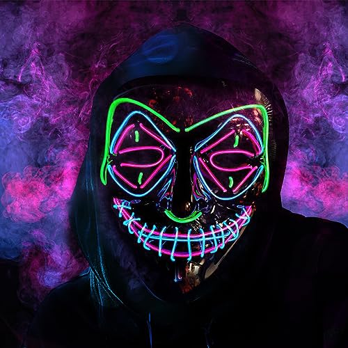 RosyFate Halloween Maske LED, Horror Mask LED, Schädel Maske, Halloween Masken Horror, mit 3 Leuchtmodi Leuchtende, für Cosplay Maskerade Partys Feste Karneval von RosyFate