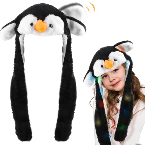 RosyFate Mütze mit Ohren, LED Mütze Kinder, Mütze mit Beweglichen Ohren, Tiermütze, Pinguin Spiel, für Geschenk, Kostüm Karneval, Mädchen, Jungen von RosyFate