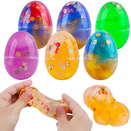 Schleim Kinder, RosyFate 6 PCs Schleim Eier Set, Ostern Slime Eggs, Antistress Spielzeug für Erwachsene und Kinder, Ostern Geschenk, Basket Stuffers, 4 * 6cm (Sternenhimmel-Typ C) von RosyFate