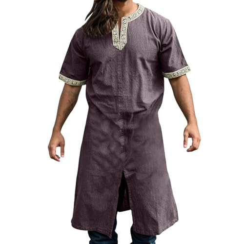 Mittelalter Bluse， Wikinger Kostüm Herren, Wikinger Kleidung Herren, Kurzarm Mittelalter Hemd Tunika Cosplay Party Vikings Warrior Verkleidung Fasching Karneval Halloween Kostüm von Rouingdd