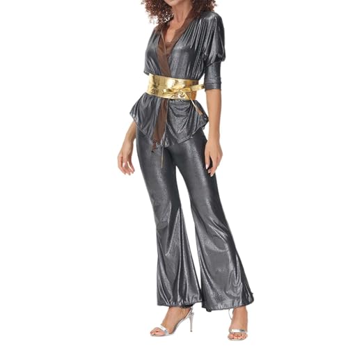 Rouingdd Hippie Kostüm Damen, Disco Kostüm Damen, Saturday Night Fever Kostüm, Disco Outfit Damen 70er Glitzer, 70s Outfit Damen, 70er Disco Outfit, Kostüm Damen Disco, 70er Jahre Outfit Damen von Rouingdd