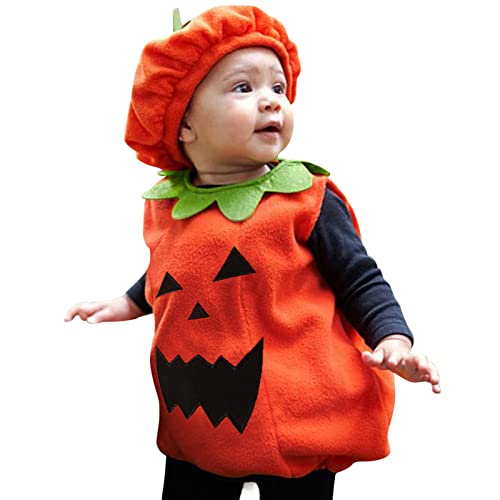 Rouingdd Kürbis Baby Halloween Kostüm Unisex Kinder Pumpkin Jumpsuit Strampler mit Kapuze Karneval Festival Bodysuit Outfits Cosplay Party Sets Oberteil Festlich Neugeborenen Kleidung von Rouingdd