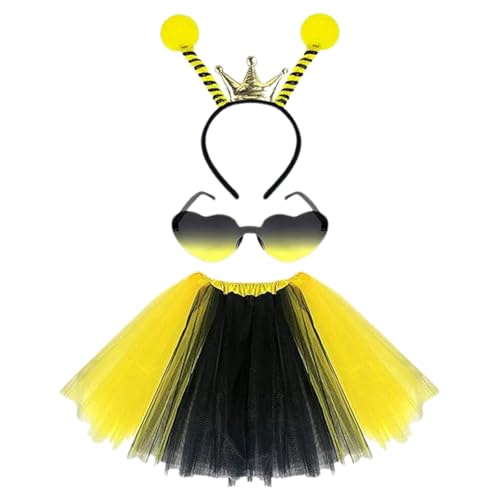 Rouingdd Schmetterling Kostüm Damen, Bienen Kostüm Damen Bienenkostüm Tierkostüm inkl. Biene Haarreif, Flügel, Beinärme, Gelbe Honigbienenkleid Faschingskostüme für Karneval Dress Up Party Cosplay von Rouingdd