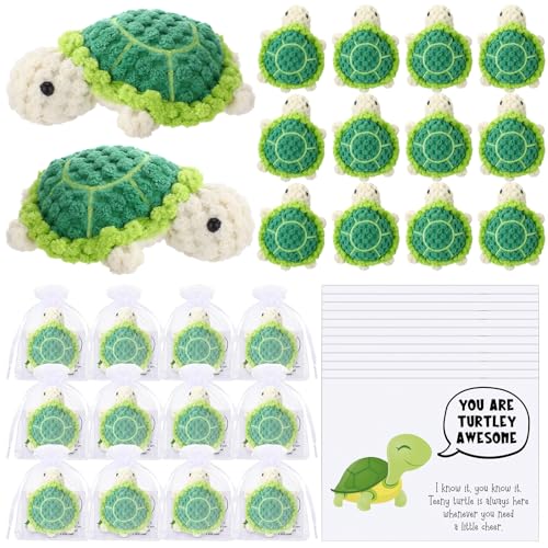 RoundFunny 12 Set Schildkröte Mitarbeiter Wertschätzung Geschenke Positive Schildkröte Strickpuppe Handgemachte Häkelschildkröte mit Affirmationskarten Weihnachten Dankeschön Geschenke für Kollegen von RoundFunny