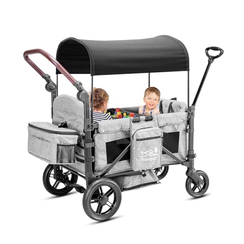 Bollerwagen faltbar mit Dach,Premium Bollerwagen für 2 Kinder Doppel-Kinderwagen Handwagen mit Dach,Snack Tablett,5-Punkt-Gurt,geländegängigen PU-Rädern Transportwagen Ziehen & Schieben,grau Bollerwagen faltbar mit Dach,Premium Bollerwagen für 2 Kinder Doppel-Kinderwagen Handwagen mit Dach,Snack Tablett,5-Punkt-Gurt,geländegängigen PU-Rädern Transportwagen Ziehen & Schieben,grau von Rovique