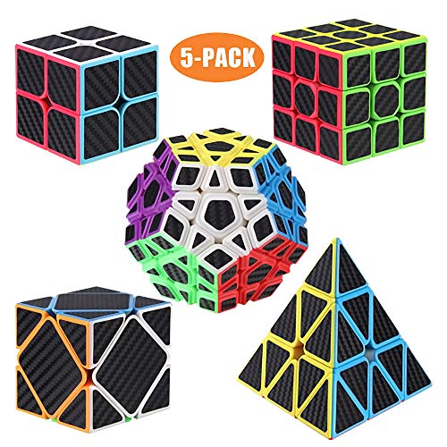 ROXENDA Speed Zauberwürfel Set, 2x2 3x3 Skweb Pyramide Dodekaeder Würfel Magischer Cube Sammlung für Kinder & Erwachsene [5 Pack] (Kohlefaser) von ROXENDA