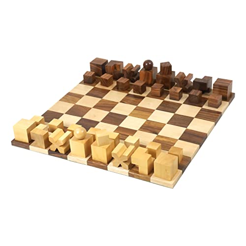 1923 Bauhaus Combo Schachset - Goldenes Rosenholz Schachfiguren + Schachbrett von Royal Chess Mall