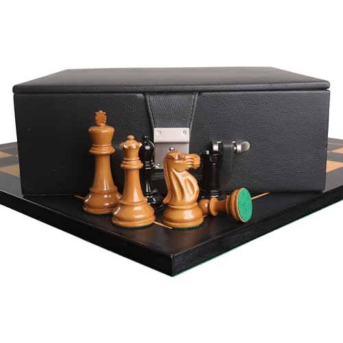 Royal Chess Mall - Kombination aus 9,9 cm Lessing Staunton Schachset – Figuren aus natürlichem Ebenholz und lackiertem Buchsbaum mit Brett und Box von Royal Chess Mall