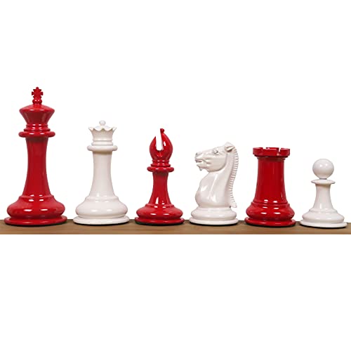 RoyalChessMall-1849-50 Leuchars Cook Staunton Schachspiel - Nur Schachfiguren - Elfenbein- und Karminrot Lack - 4,5 Zoll von Royal Chess Mall