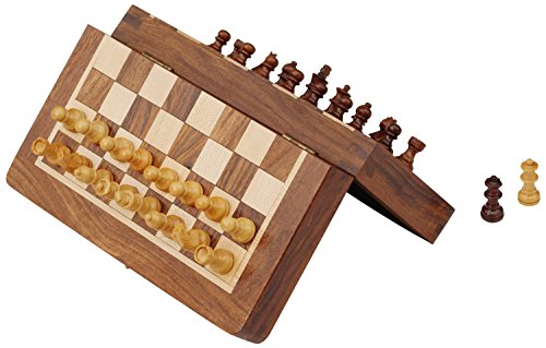 Magnetisches Reise-Schachbrett-Set – klassisches Staunton aus Holz, 17,8 x 17,8 cm, Taschenschach-Set mit faltbarem Spielbrett, handgefertigt aus feinem Palisander von Royal Kurta