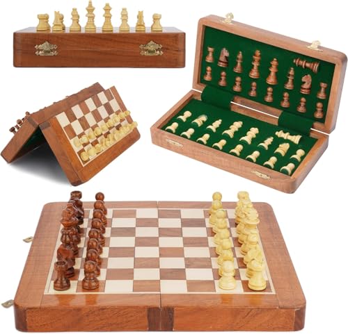 Magnetisches Reiseschach-Set – Handgefertigtes Akazienholz, faltbares Brett mit elegantem Aufbewahrungsalter (14 Zoll) von Royal Kurta