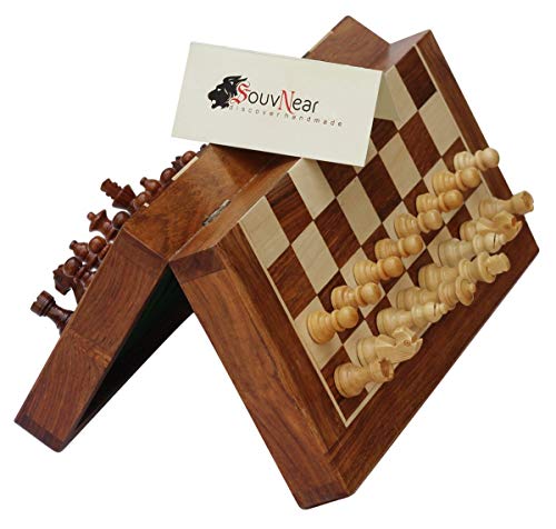 Magnetisches Schach-Set, 25,4 cm, zusammenklappbares Brett, hochwertiges Staunton-Schach aus Holz mit integriertem Stauraum von Royal Kurta